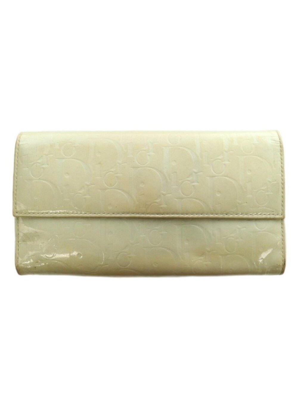 Dior Wallet Logo Trotter Pattern Patent Beige